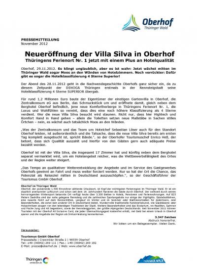 Pressemitteilung der Tourismus Oberhof GmbH